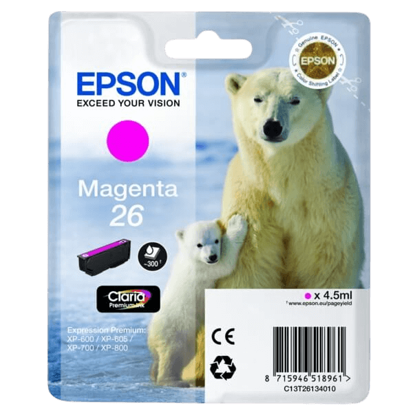 Epson Original 26 C13T26134012 magenta blekkpatron | Innhold: 4,5 ml.