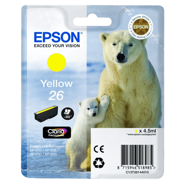 Epson Original 26 C13T26144012 gul blekkpatron