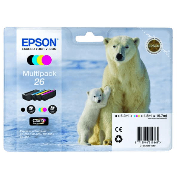 Epson Original 26 C13T26164010 CMYK rabattpakke | Innhold: 19,7 ml.
