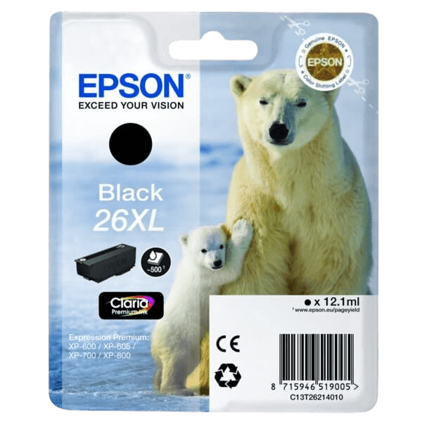 Epson Original 26 C13T26214012 XL svart blekkpatron | Innhold: 12,2 ml.