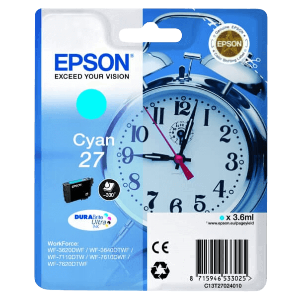 Epson Original 27 C13T27024012 cyan blekkpatron | Innhold: 3.6 ml.