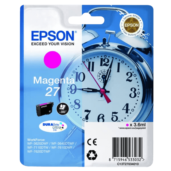 Epson Original 27 C13T27034012 magenta blekkpatron | Innhold: 3.6 ml.