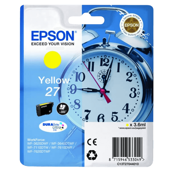 Epson Original 27 C13T27044012 gul blekkpatron | Innhold: 3.6 ml.