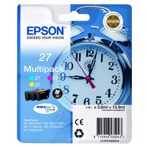 Epson Original 27 C13T27054012 3 farger i én rabattpakke | Innhold: 10.8 ml.