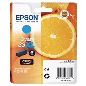 Epson Original 33 C13T33624012 XL cyan blekkpatron | Innhold: 8,9 ml.