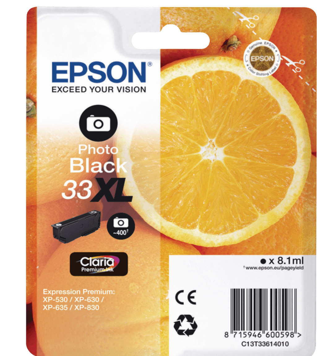 Epson Original 33 C13T33614012 XL fotosvart blekkpatron | Innhold: 8,1 ml.