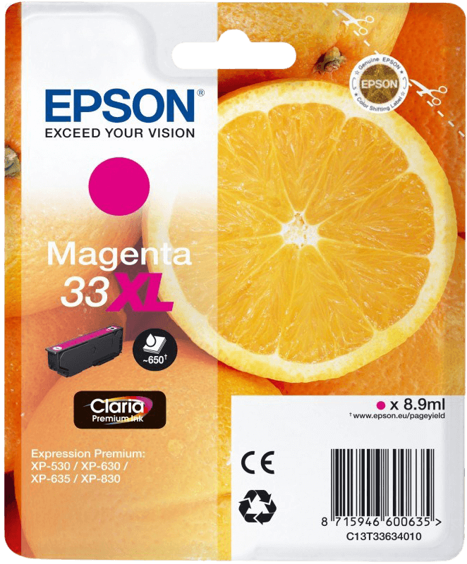 Epson Original 33 C13T33634012 XL magenta blekkpatron | Innhold: 8,9 ml.