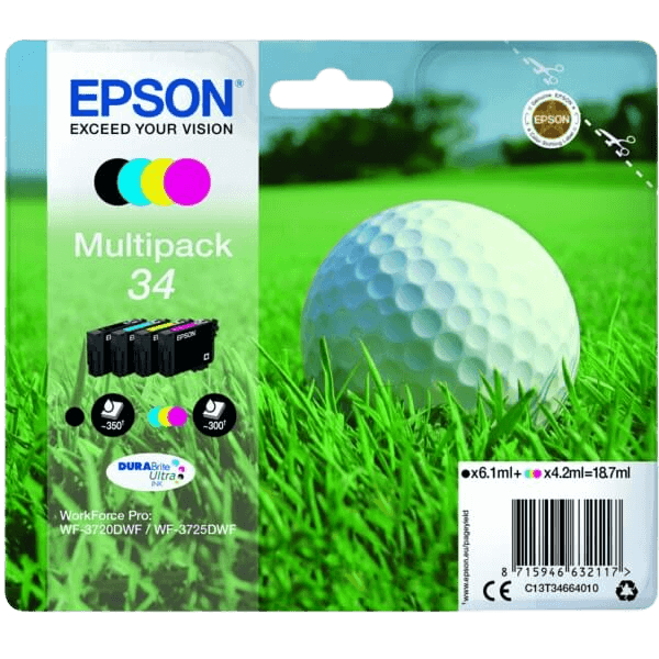 Epson Original 34 C13T34664010 CMYK rabattpakke | Innhold: 1 x 6,1 + 3 x 4,2 ml.