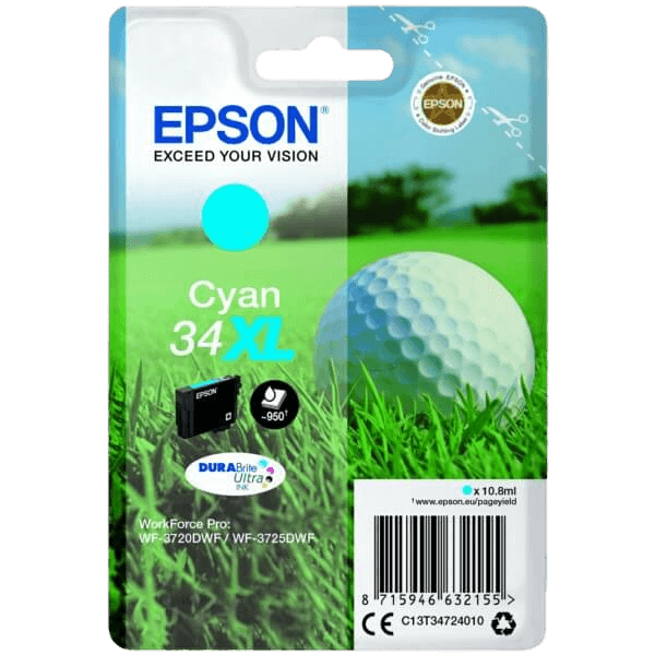 Epson Original 34 C13T34724010 XL cyan blekkpatron | Innhold: 10,8 ml.