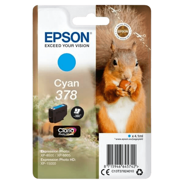 Epson Original 378 C13T37824010 cyan blekkpatron | Innhold: 4,1 ml.