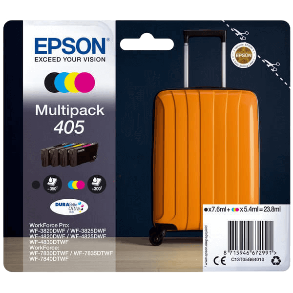 Epson Original 405 C13T05G64010 CMYK rabattpakke | Innhold: 1x 7.6 + 3x 5,4 ml.