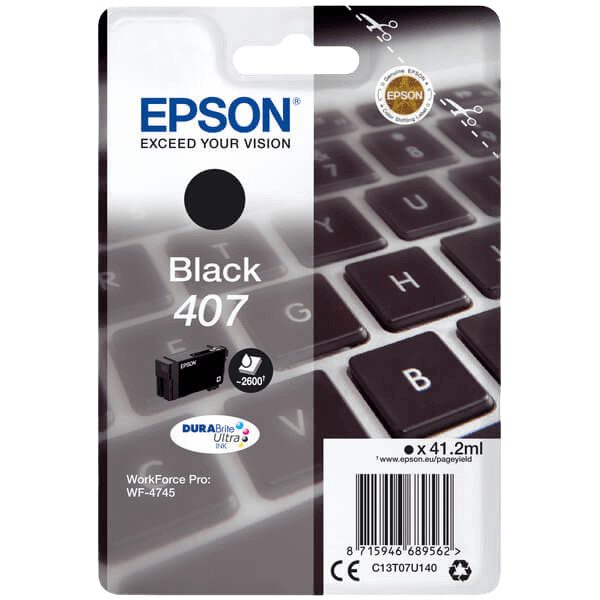 Epson Original 407 C13T07U140 svart blekkpatron | Innhold: 41,2 ml.