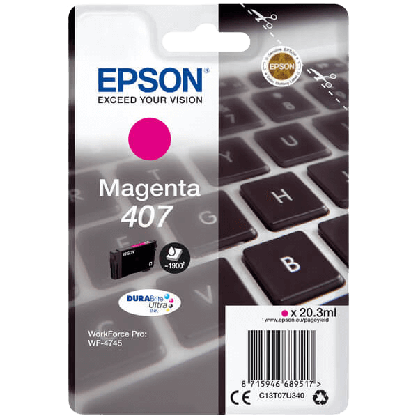 Epson Original 407 C13T07U340 magenta blekkpatron | Innhold: 20,3 ml.