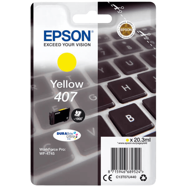 Epson Original 407 C13T07U440 gul blekkpatron | Innhold: 20,3 ml.