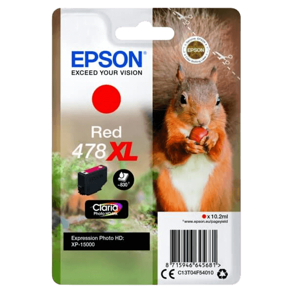 Epson Original 478 C13T04F54010 XL rød blekkpatron | Innhold: 10,2 ml.