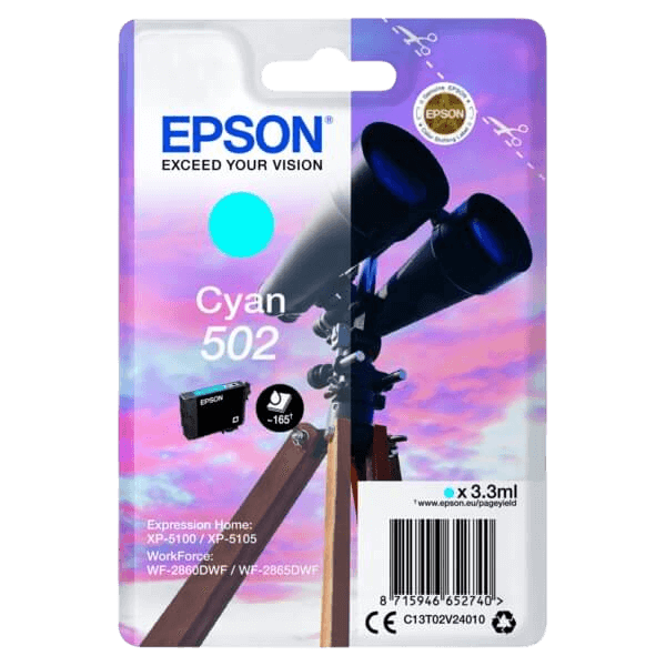 Epson Original 502C C13T02V24010 cyan blekkpatron | Innhold: 3,3 ml.