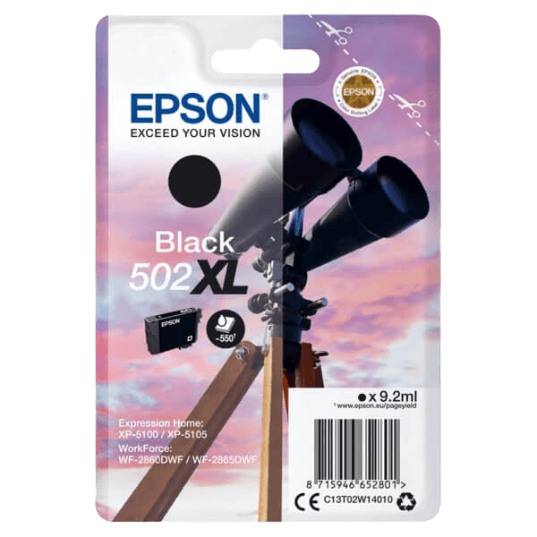Epson Original 502XLBK C13T02W14010 svart blekkpatron | Innhold: 9,2 ml.