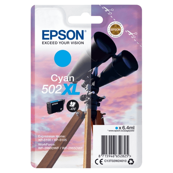 Epson Original 502XLC C13T02W24010 cyan blekkpatron | Innhold: 470 sider
