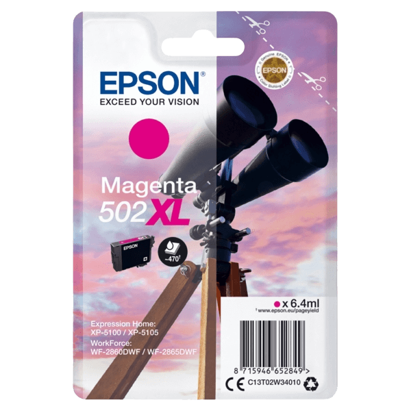 Epson Original 502XLM C13T02W34010 magenta blekkpatron | Innhold: 470 sider