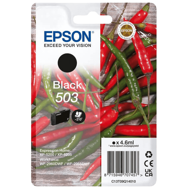 Epson Original 503BK C13T09Q14010 svart blekkpatron | Innhold: 4,6 ml.