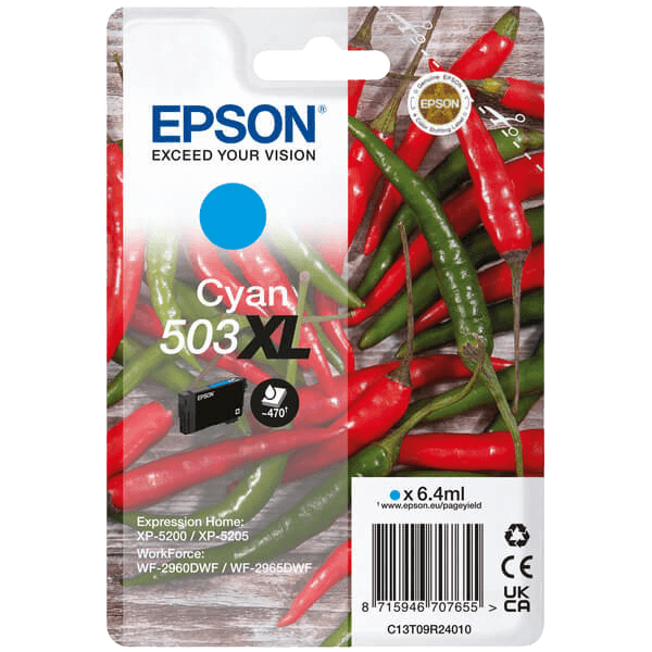 Epson Original 503XLC C13T09R24010 cyan blekkpatron | Innhold: 6,4 ml.