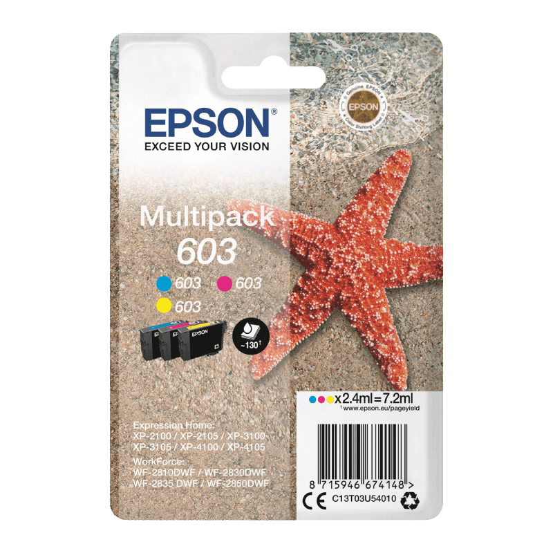 Epson Original 603 C13T03U54010 3 farger i én rabattpakke | Innhold: 3x2,4 ml.
