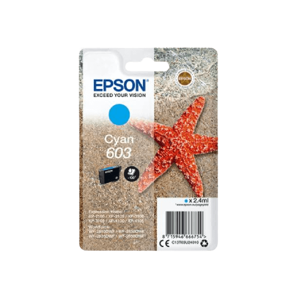Epson Original 603 C13T03U24010 cyan blekkpatron | Innhold: 2,4 ml.