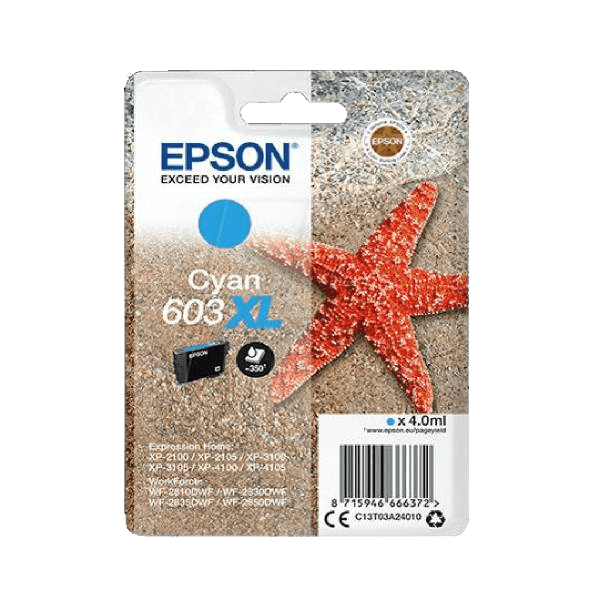 Epson Original 603XL C13T03A24010 cyan blekkpatron | Innhold: 4 ml.