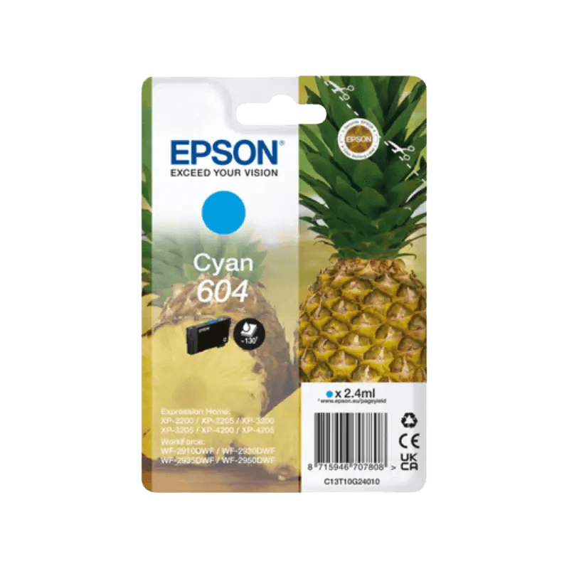 Epson Original 604 C13T10G24010 cyan blekkpatron | Innhold: 2,4 ml.