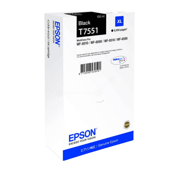 Epson Original T7551 C13T755140 XL svart blekkpatron | Innhold: 100 ml.