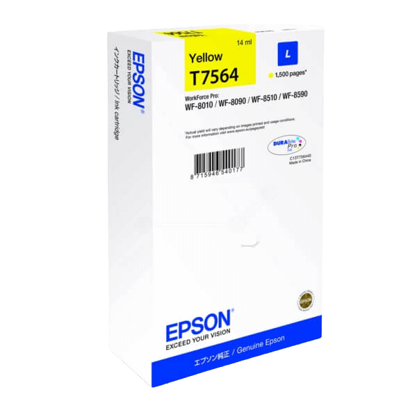 Epson Original T7564 C13T756440 gul blekkpatron | Innhold: 14 ml.