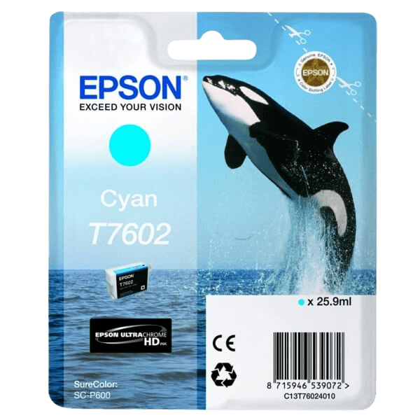 Epson Original T7602 C13T76024010 cyan blekkpatron | Innhold: 25,9 ml.
