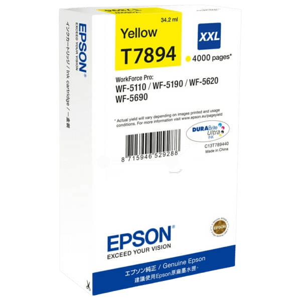 Epson Original T7894 C13T789440 XXL gul blekkpatron | Innhold: 34,2 ml.