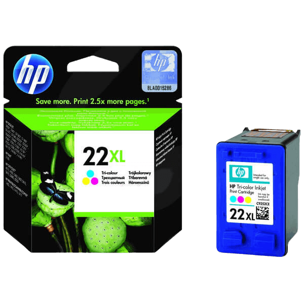 HP Original 22 C9352CE XL 3 farger i én blekkpatron | Innhold: 11 ml.