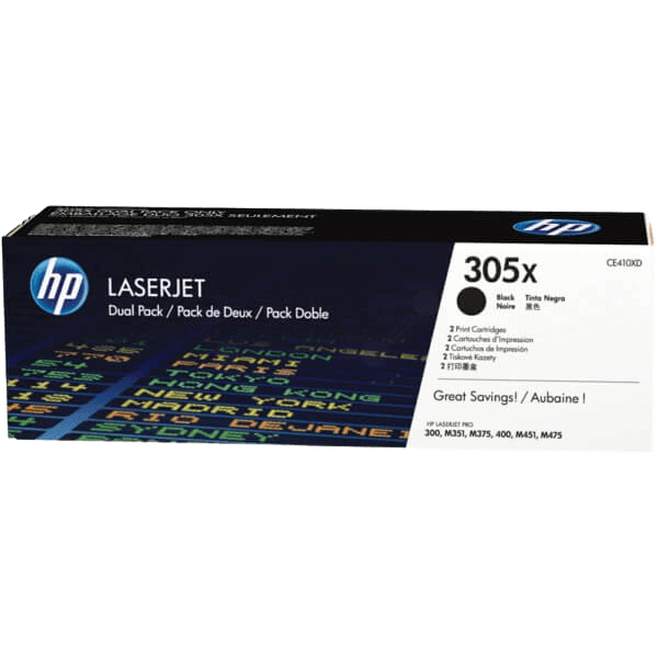 HP Original 305X CE410XD XL twin pack svart toner | Innhold: 8000 sider