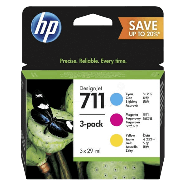 HP Original 711 P2V32A 3 farger i én rabattpakke | Innhold: 3 x 29 ml.