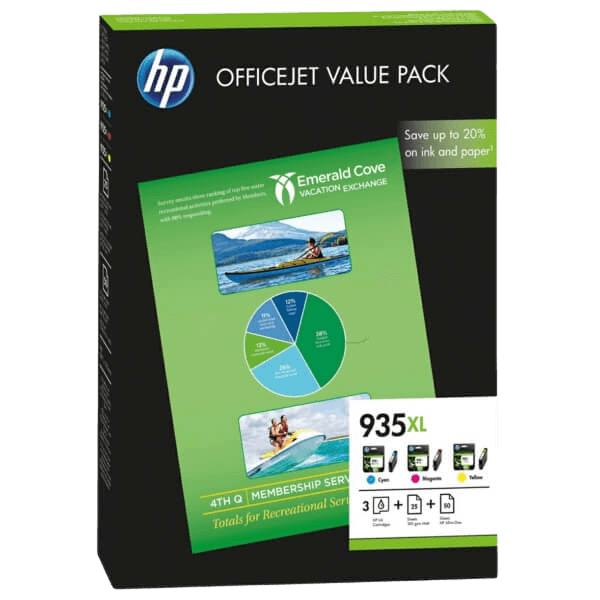 HP Original 935XL + Papir F6U78AE CMYK rabattpakke | Innhold: 2475 sider